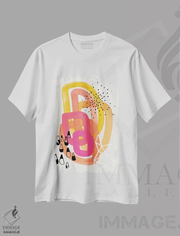 تیشرت سفید طرح دار مهمانی رترو دهه ۷۰ میلادی، آبستره اثر ان شیپ | immage.ir