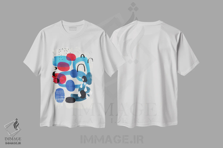 تیشرت سفید طرح دار طوفان سنگ ریزه های اقیانوسی، آبستره اثر ان شیپ | فروشگاه ایماژ