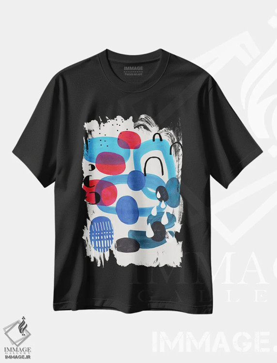 تیشرت مشکی طرح دار طوفان سنگ ریزه های اقیانوسی، آبستره اثر ان شیپ | immage.ir