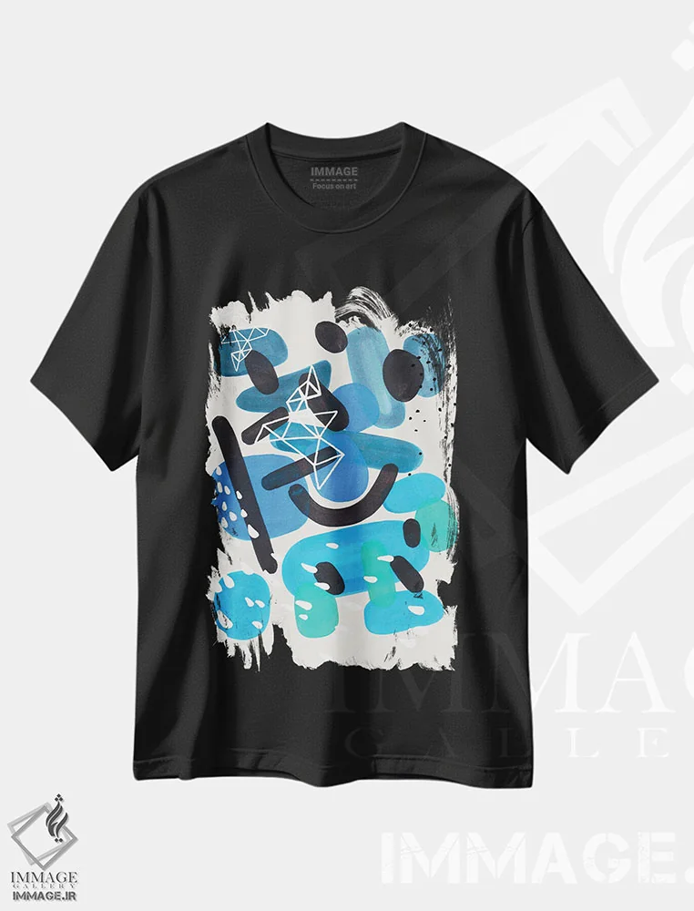 تیشرت مشکی طرح دار طوفان سنگ ریزه های دریا، آبستره اثر ان شیپ | immage.ir