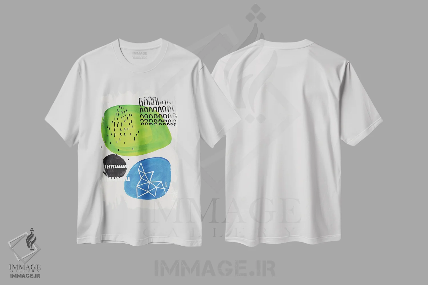 تیشرت سفید طرح دار مهمانی آبی لیمویی اثر ان شیپ | فروشگاه ایماژ