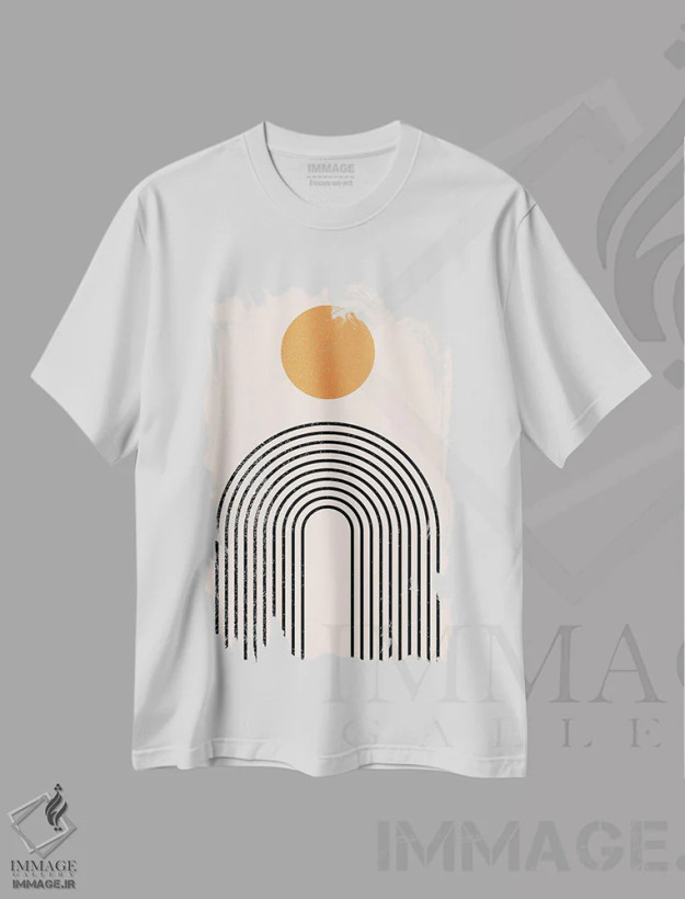 تیشرت سفید طرح دار طلوع میان سده ای، آبستره اثر ان شیپ | فروشگاه ایماژ