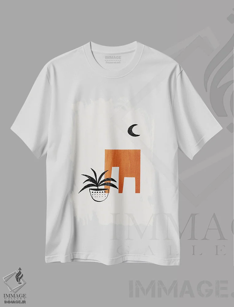 تیشرت سفید طرح دار گیاه خانگی میان سده ای، آبستره اثر ان شیپ | immage.ir