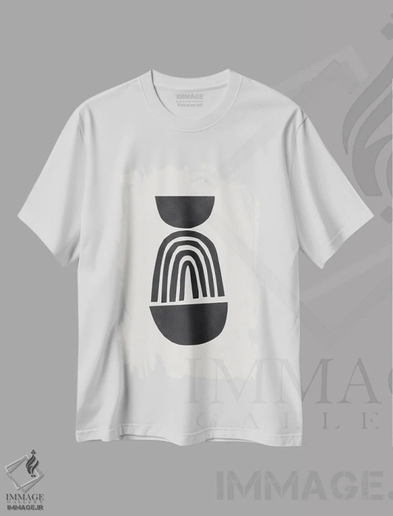 تیشرت سفید طرح دار رنگین کمان قبیله ای اثر ان شیپ | immage.ir