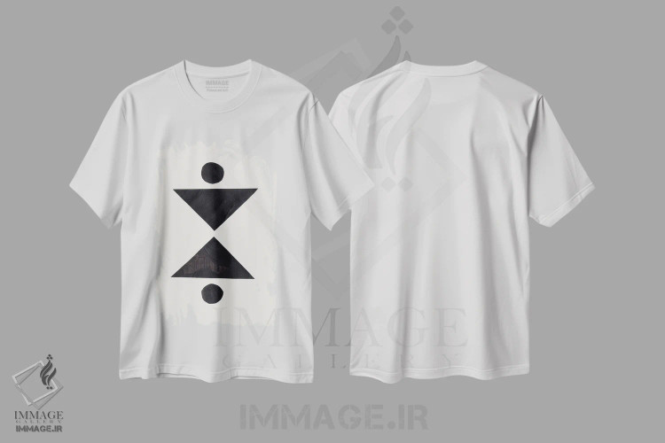تیشرت سفید طرح دار مثلث در آیینه اثر ان شیپ | فروشگاه ایماژ