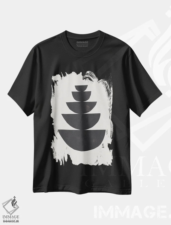 تیشرت مشکی طرح دار نیم دایره های تو در تو اثر ان شیپ | immage.ir