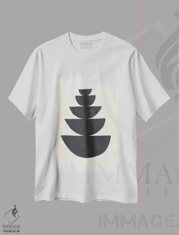 تیشرت سفید طرح دار نیم دایره های تو در تو اثر ان شیپ | فروشگاه ایماژ