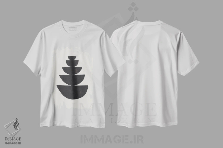 تیشرت سفید طرح دار نیم دایره های تو در تو اثر ان شیپ | فروشگاه ایماژ