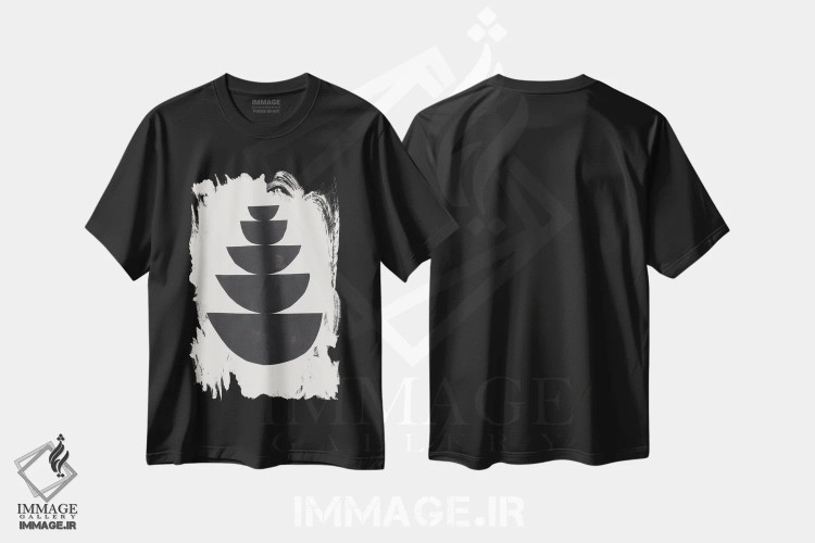 تیشرت مشکی طرح دار نیم دایره های تو در تو اثر ان شیپ | immage.ir