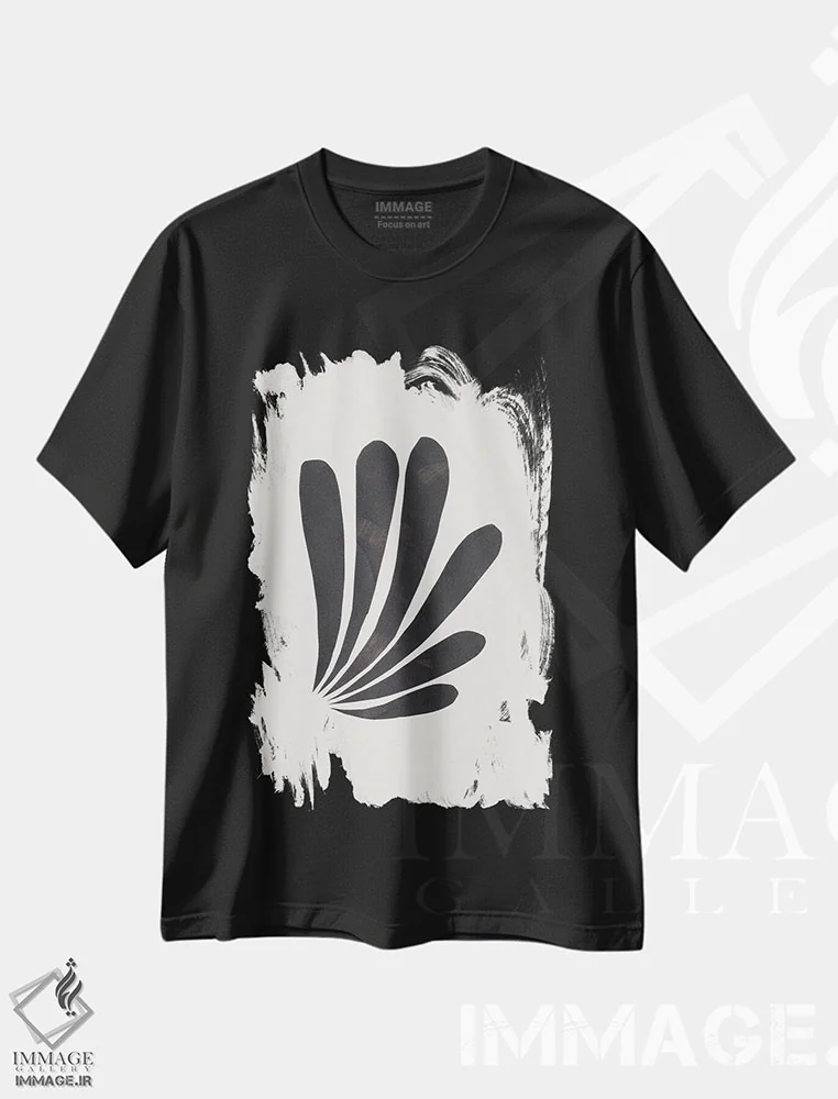 تیشرت مشکی طرح دار پرهای طوطی، آبستره اثر ان شیپ | فروشگاه ایماژ