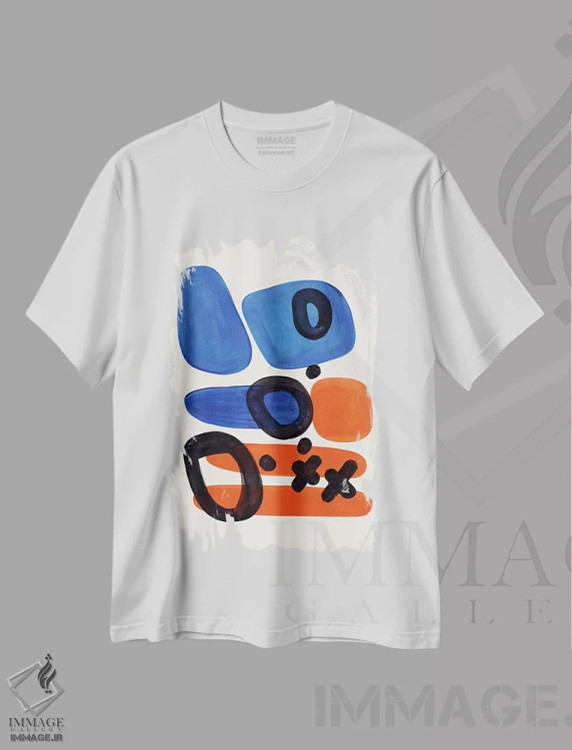 تیشرت سفید طرح دار خطر نارنجی، آبستره اثر ان شیپ | immage.ir