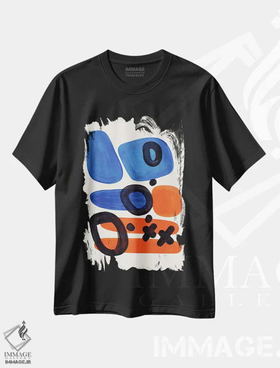 تیشرت مشکی طرح دار خطر نارنجی، آبستره اثر ان شیپ | فروشگاه ایماژ