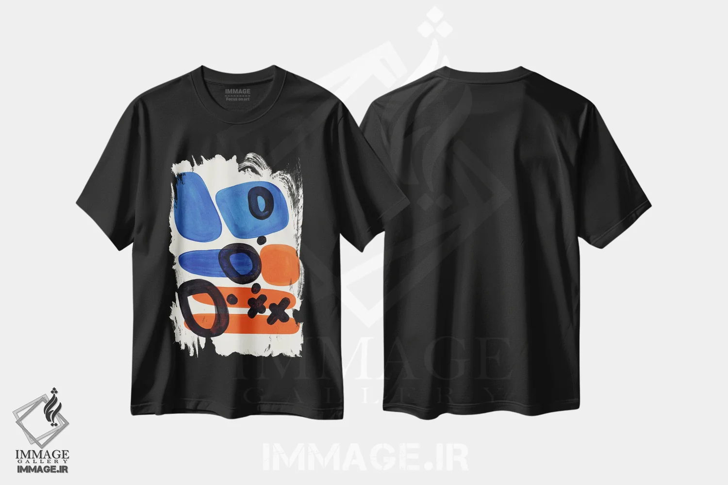 تیشرت مشکی طرح دار خطر نارنجی، آبستره اثر ان شیپ | فروشگاه ایماژ
