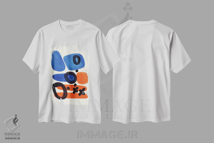 تیشرت سفید طرح دار خطر نارنجی، آبستره اثر ان شیپ | immage.ir