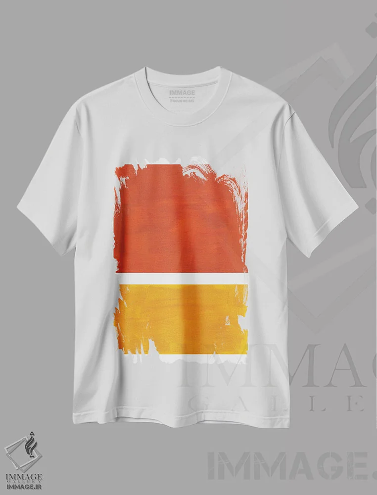 تیشرت سفید طرح دار بازآفرینی روثکو با نارنجی سوخته اثر ان شیپ | immage.ir