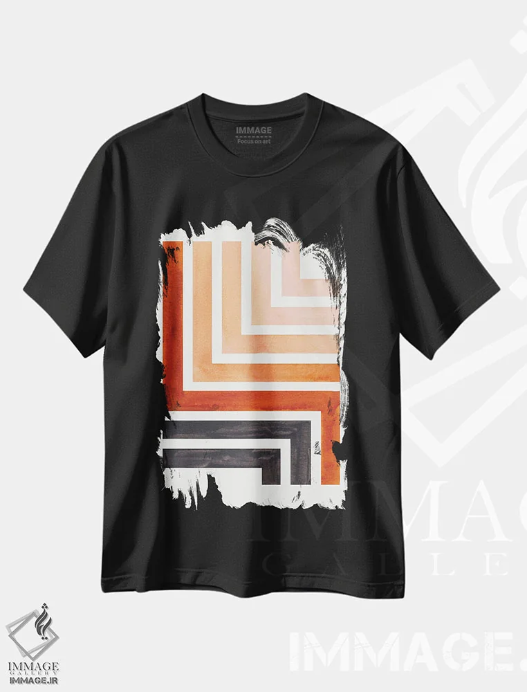 تیشرت مشکی طرح دار الگوی آزتکی با رنگ خاکی سوخته اثر ان شیپ | فروشگاه ایماژ