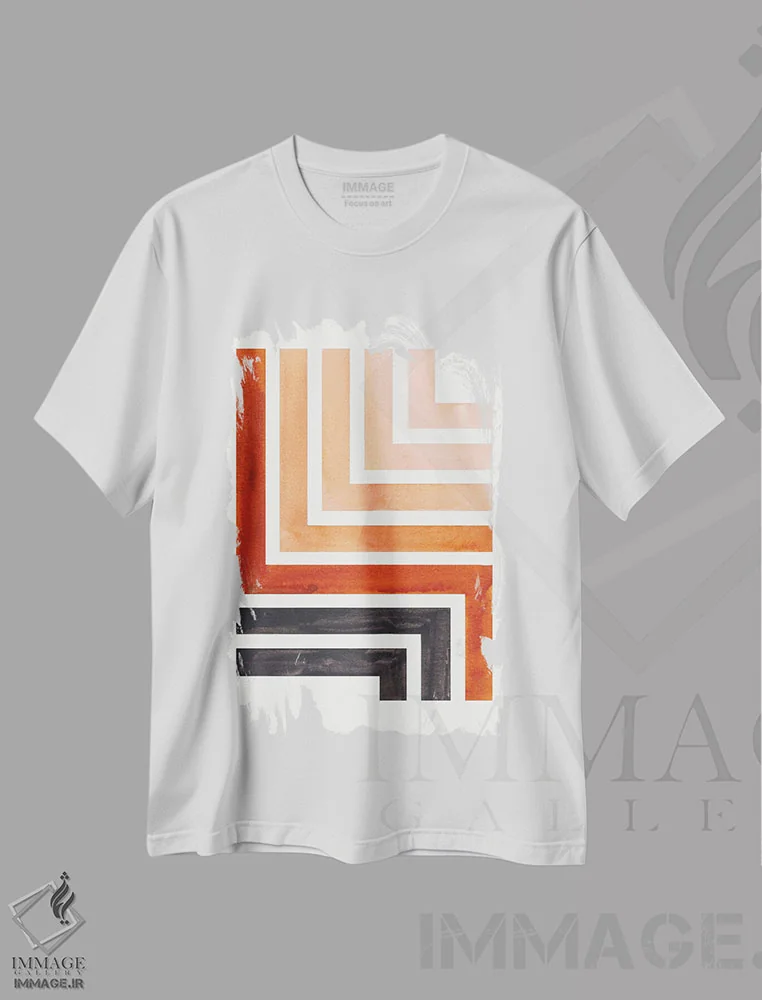 تیشرت سفید طرح دار الگوی آزتکی با رنگ خاکی سوخته اثر ان شیپ | immage.ir
