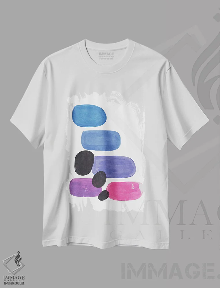 تیشرت سفید طرح دار سنگ ریزه های آبی پری وینکل، آبستره اثر ان شیپ | فروشگاه ایماژ