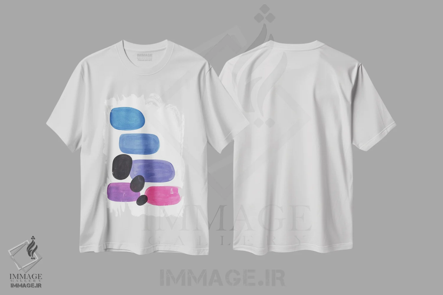 تیشرت سفید طرح دار سنگ ریزه های آبی پری وینکل، آبستره اثر ان شیپ | فروشگاه ایماژ
