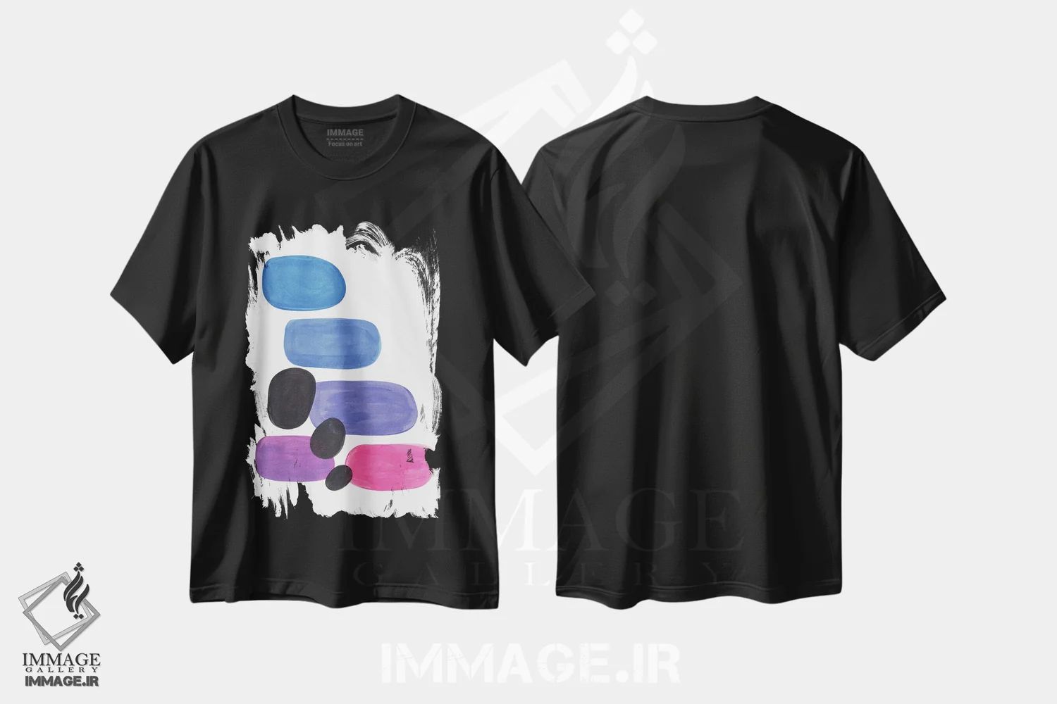 تیشرت مشکی طرح دار سنگ ریزه های آبی پری وینکل، آبستره اثر ان شیپ | immage.ir