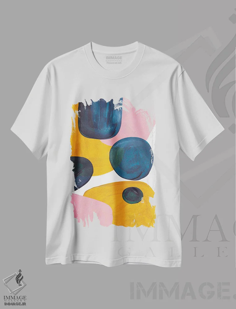 تیشرت سفید طرح دار رولی پولی اُلی صورتی، آبستره اثر ان شیپ | فروشگاه ایماژ