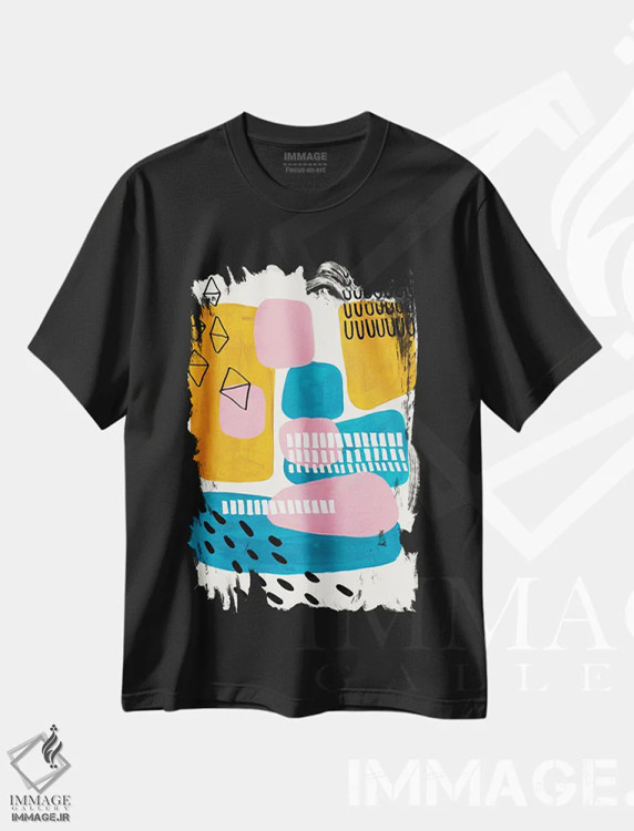 تیشرت مشکی طرح دار شهر میانه قرن، آبستره اثر ان شیپ | فروشگاه ایماژ