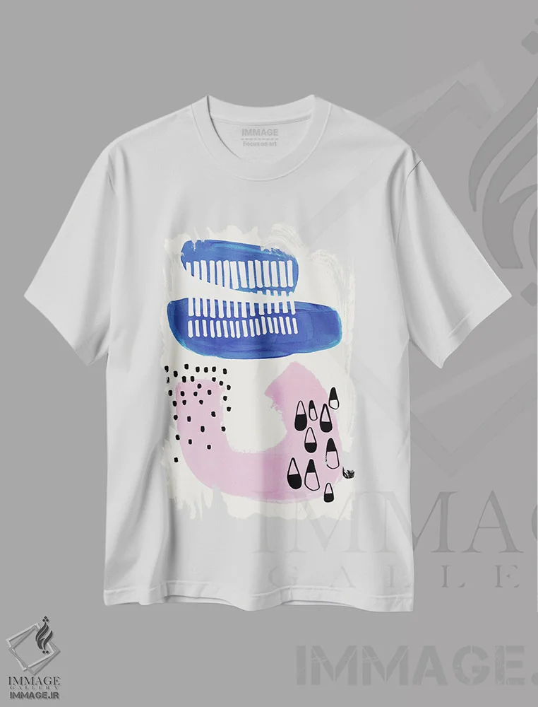 تیشرت سفید طرح دار مهمانی صورتی نئونی و آبی سلطنتی اثر ان شیپ | immage.ir
