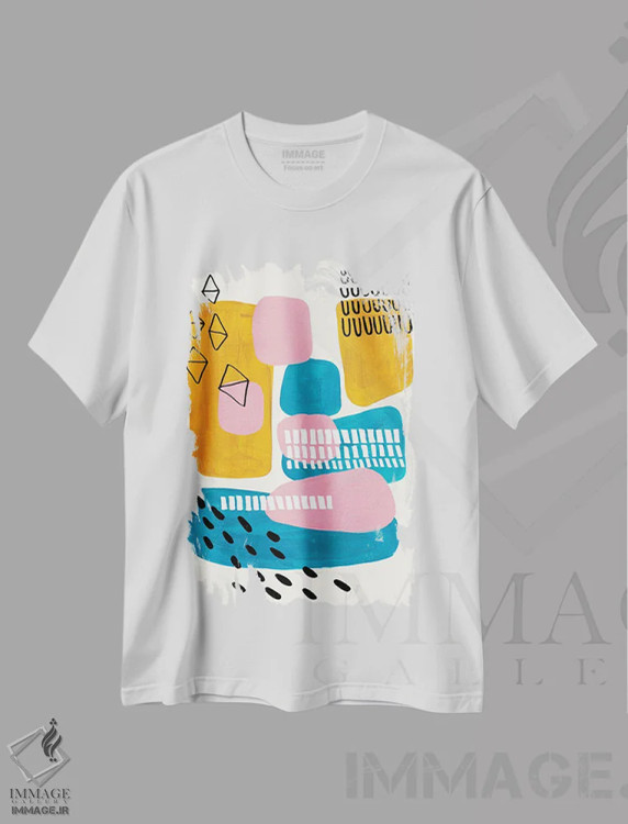 تیشرت سفید طرح دار شهر میانه قرن، آبستره اثر ان شیپ | immage.ir