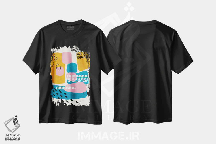 تیشرت مشکی طرح دار شهر میانه قرن، آبستره اثر ان شیپ | فروشگاه ایماژ