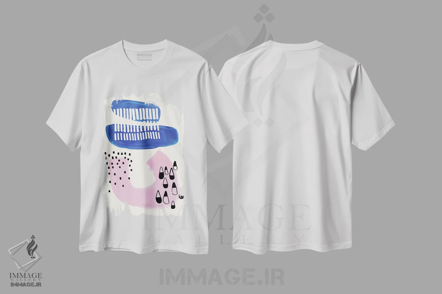 تیشرت سفید طرح دار مهمانی صورتی نئونی و آبی سلطنتی اثر ان شیپ | immage.ir