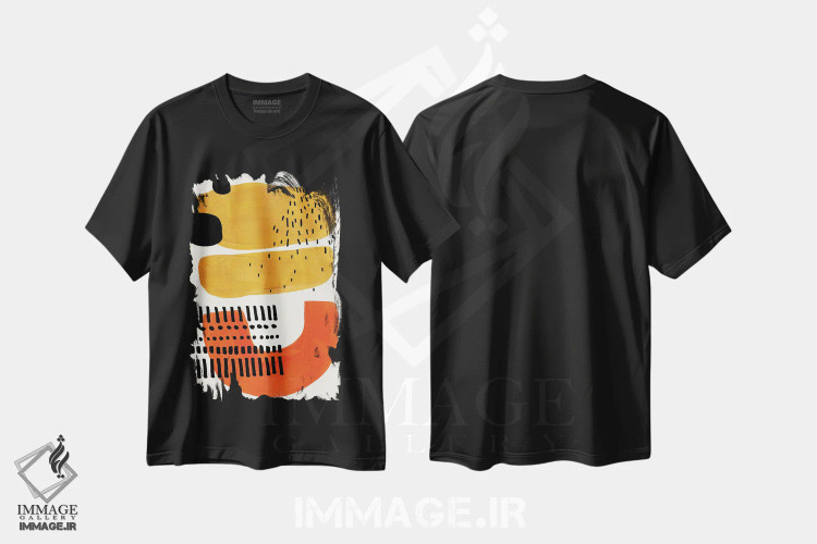 تیشرت مشکی طرح دار لبخند میانه قرن اثر ان شیپ | فروشگاه ایماژ