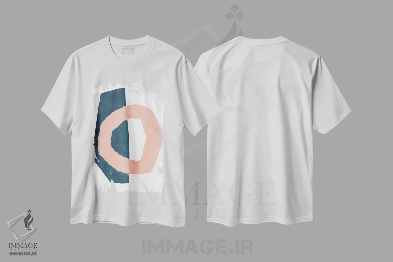 تیشرت سفید طرح دار سالمون فیروزه ای اثر ان شیپ | فروشگاه ایماژ