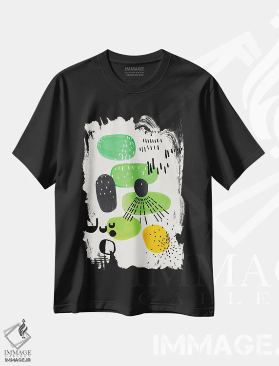 تیشرت مشکی طرح دار مهمانی لیمویی، آبستره اثر ان شیپ | immage.ir