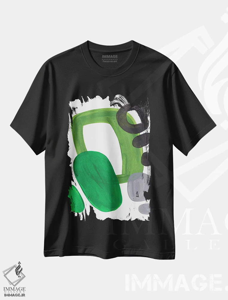 تیشرت مشکی طرح دار زیتونی میانه قرن اثر ان شیپ | فروشگاه ایماژ