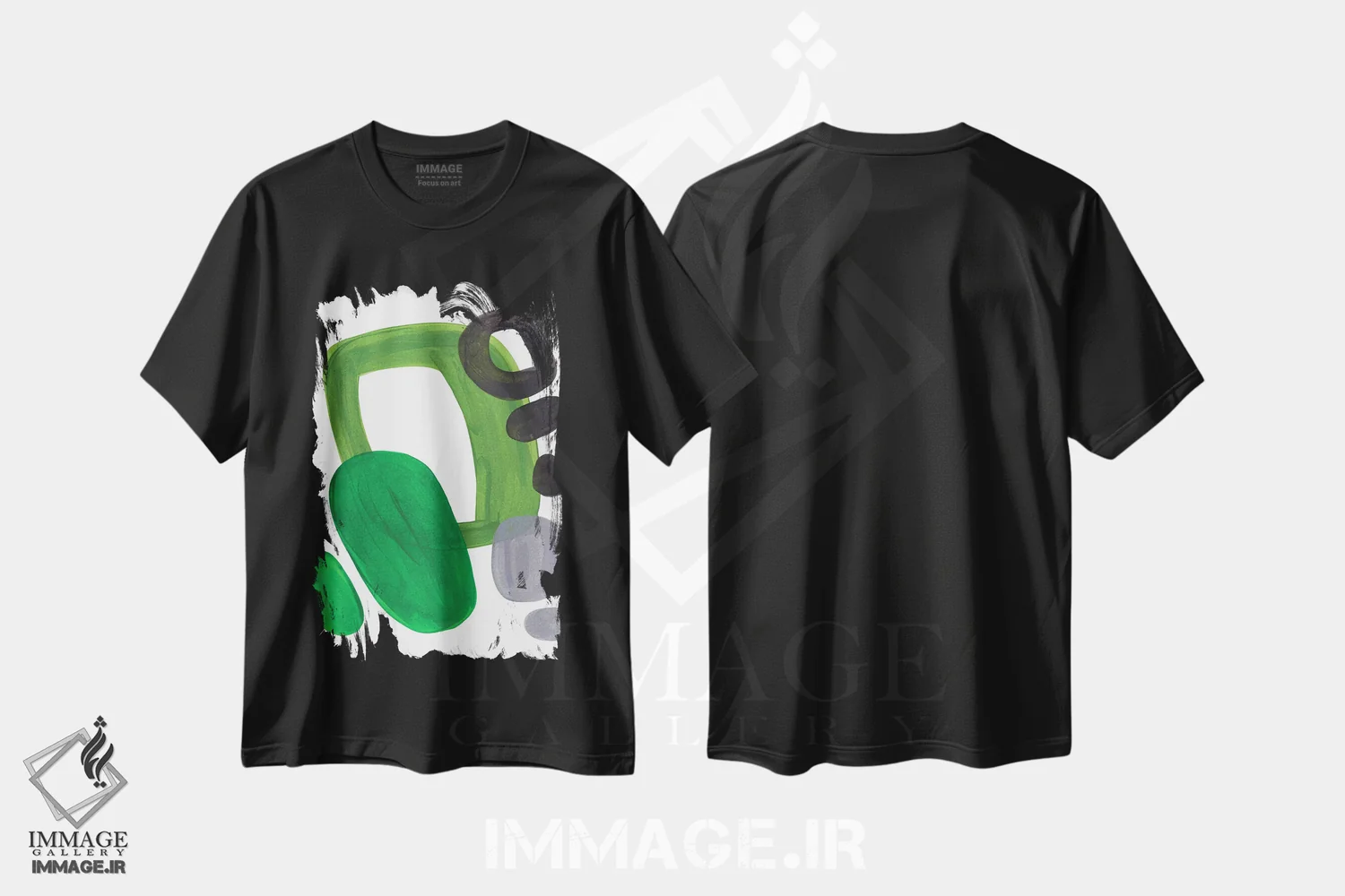 تیشرت مشکی طرح دار زیتونی میانه قرن اثر ان شیپ | فروشگاه ایماژ