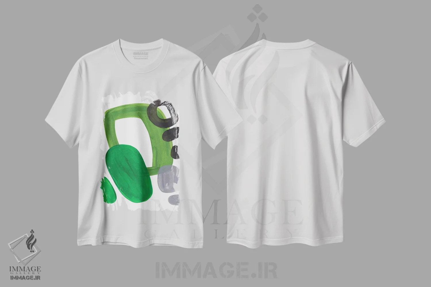 تیشرت سفید طرح دار زیتونی میانه قرن اثر ان شیپ | immage.ir