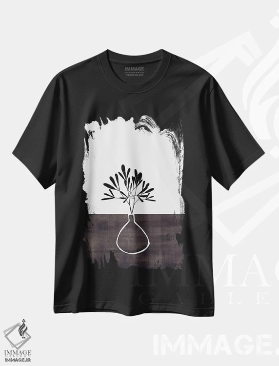 تیشرت مشکی طرح دار گلدان جوهر مشکی، آبستره اثر ان شیپ | immage.ir