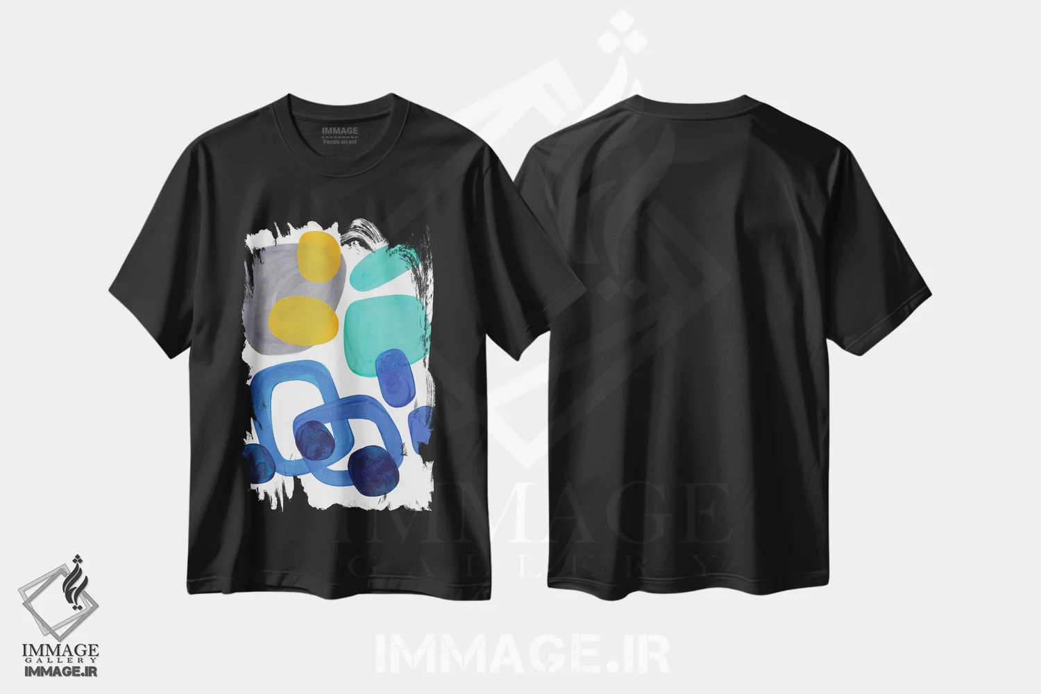 تیشرت مشکی طرح دار خورشید و باران، آبستره اثر ان شیپ | فروشگاه ایماژ