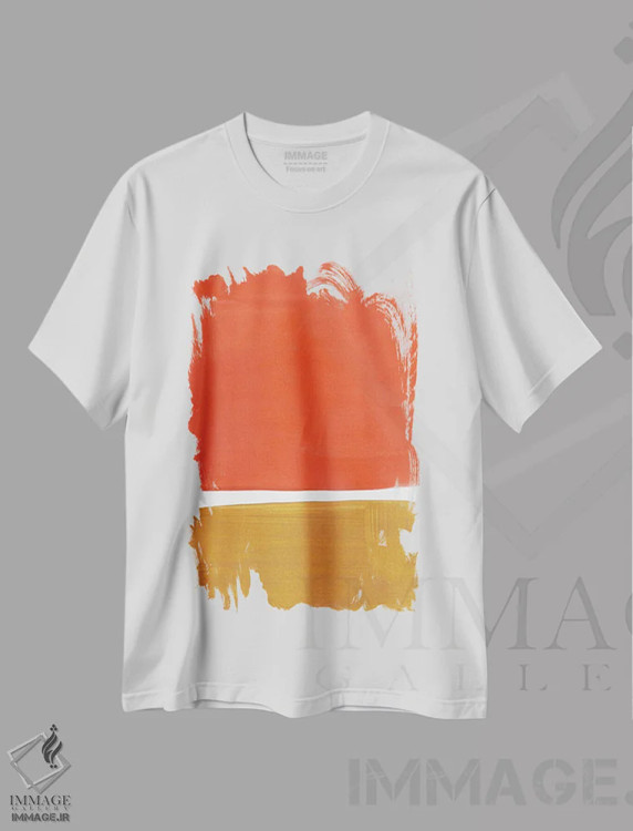 تیشرت سفید طرح دار بازآفرینی روتکو نارنجی و خاکی اثر ان شیپ | immage.ir