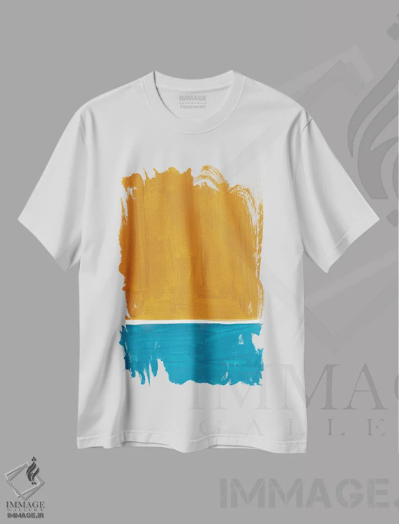 تیشرت سفید طرح دار بازآفرینی روتکو طلایی و فیروزه ای اثر ان شیپ | فروشگاه ایماژ