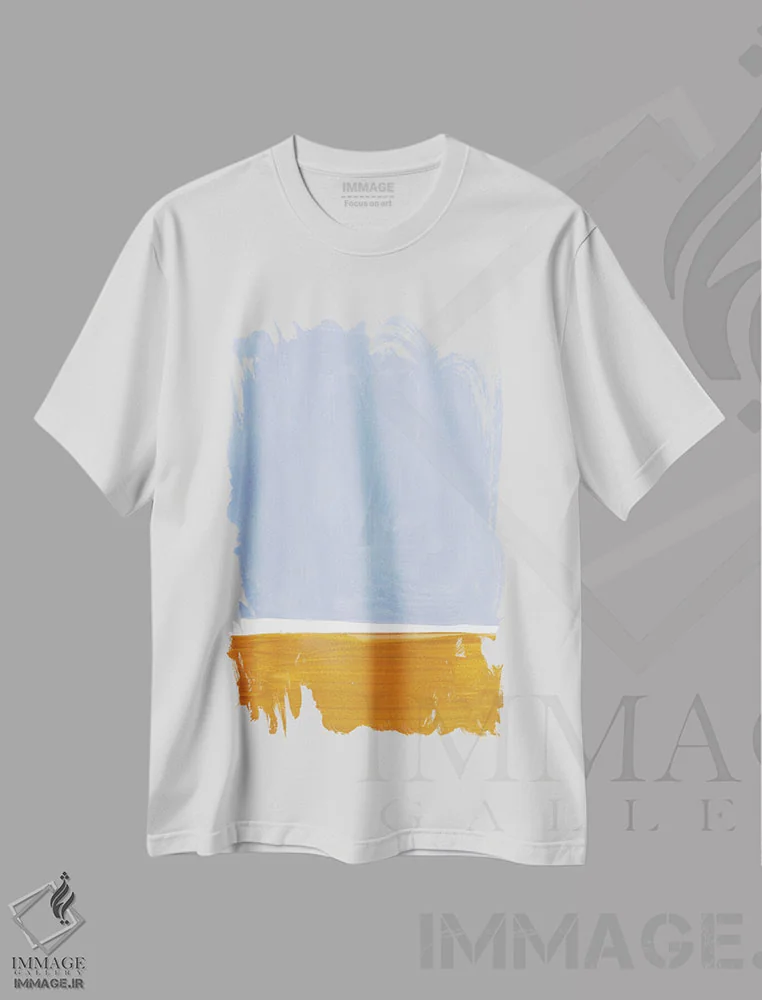 تیشرت سفید طرح دار بازآفرینی روتکو آبی پاستلی اثر ان شیپ | فروشگاه ایماژ