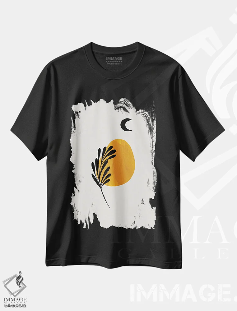 تیشرت مشکی طرح دار گیاه ماه، آبستره اثر ان شیپ | فروشگاه ایماژ