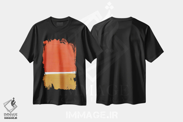 تیشرت مشکی طرح دار بازآفرینی روتکو نارنجی و خاکی اثر ان شیپ | فروشگاه ایماژ