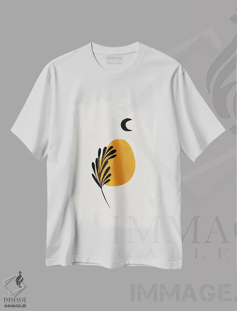 تیشرت سفید طرح دار گیاه ماه، آبستره اثر ان شیپ | immage.ir