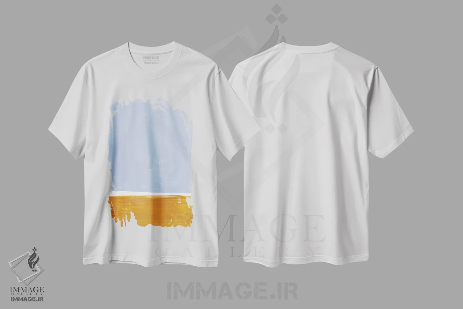 تیشرت سفید طرح دار بازآفرینی روتکو آبی پاستلی اثر ان شیپ | فروشگاه ایماژ