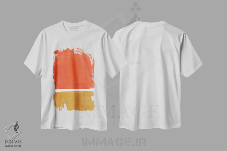 تیشرت سفید طرح دار بازآفرینی روتکو نارنجی و خاکی اثر ان شیپ | immage.ir