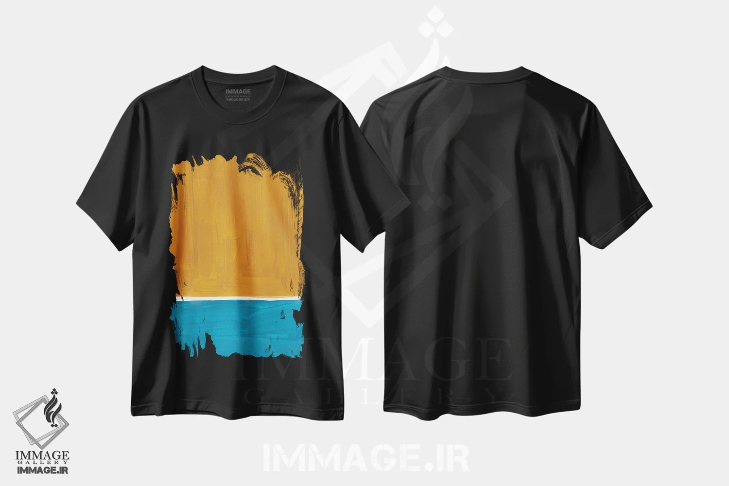 تیشرت مشکی طرح دار بازآفرینی روتکو طلایی و فیروزه ای اثر ان شیپ | immage.ir