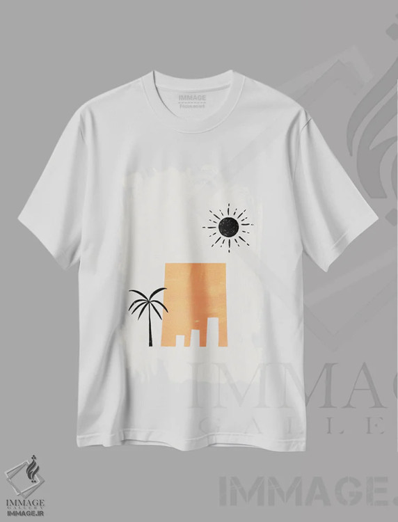 تیشرت سفید طرح دار ویرانه های باستانی پترا، آبستره اثر ان شیپ | فروشگاه ایماژ