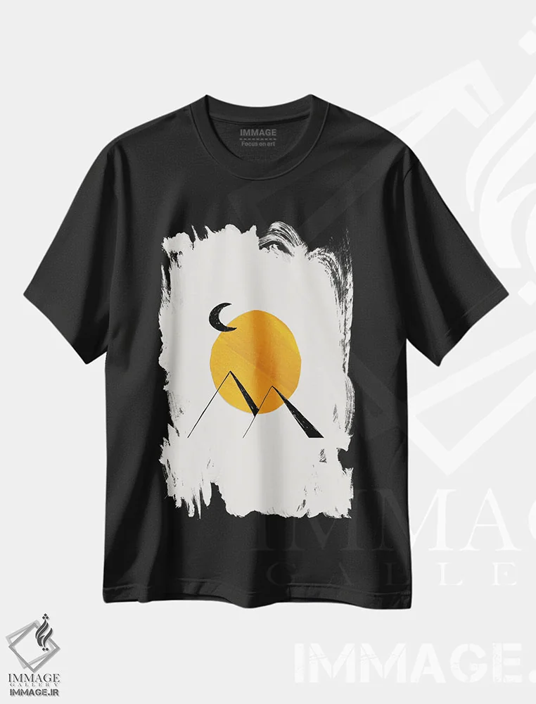 تیشرت مشکی طرح دار اهرام زرد باستانی، آبستره اثر ان شیپ | فروشگاه ایماژ
