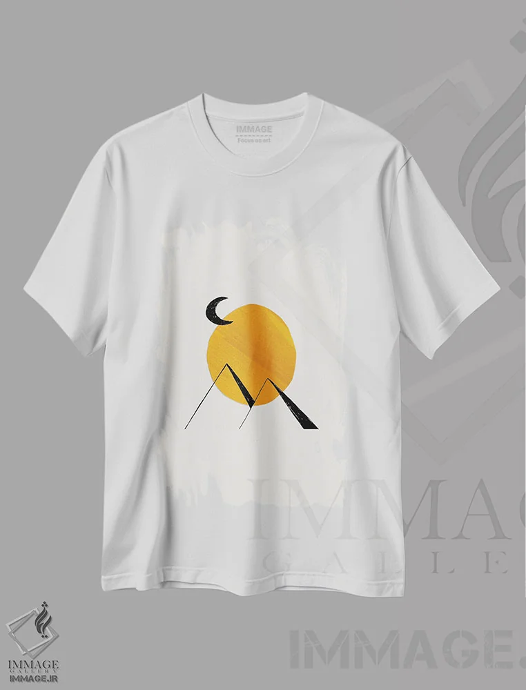 تیشرت سفید طرح دار اهرام زرد باستانی، آبستره اثر ان شیپ | immage.ir